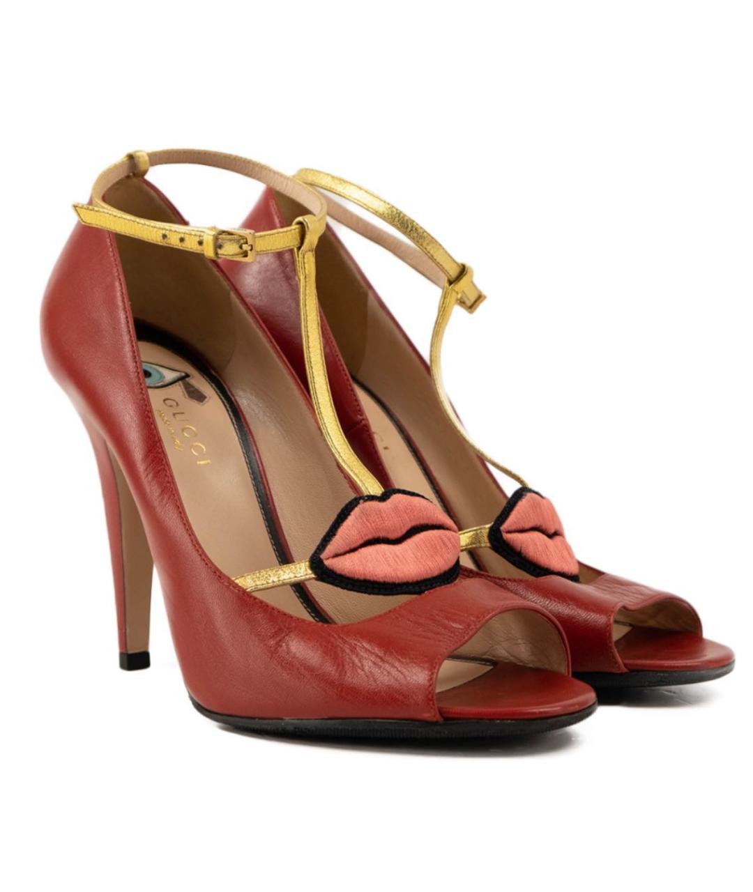 GUCCI Красные кожаные босоножки, фото 2
