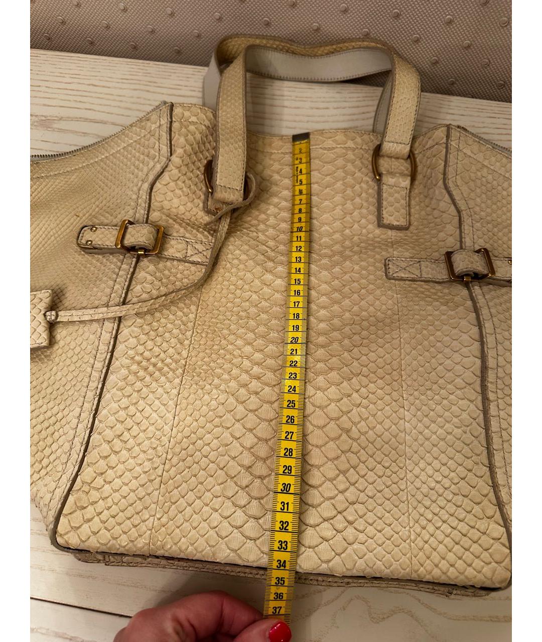 SAINT LAURENT Бежевая сумка с короткими ручками из экзотической кожи, фото 8