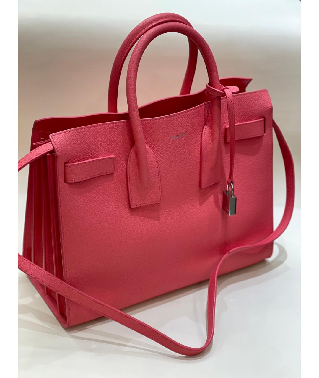 SAINT LAURENT Розовая кожаная сумка с короткими ручками, фото 2