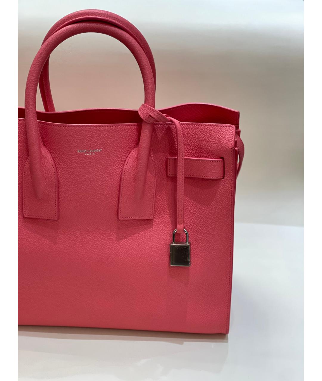 SAINT LAURENT Розовая кожаная сумка с короткими ручками, фото 5