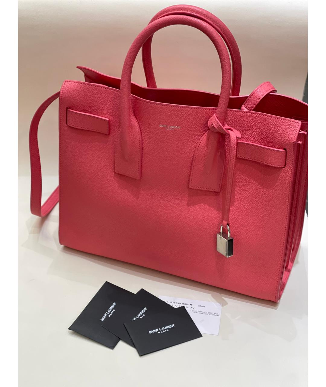 SAINT LAURENT Розовая кожаная сумка с короткими ручками, фото 9