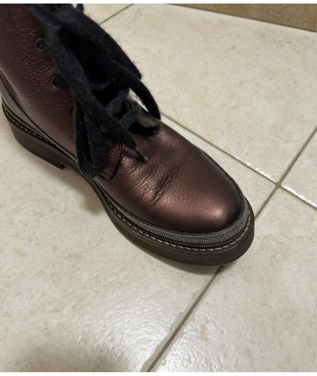 BRUNELLO CUCINELLI Бордовые кожаные ботинки, фото 3