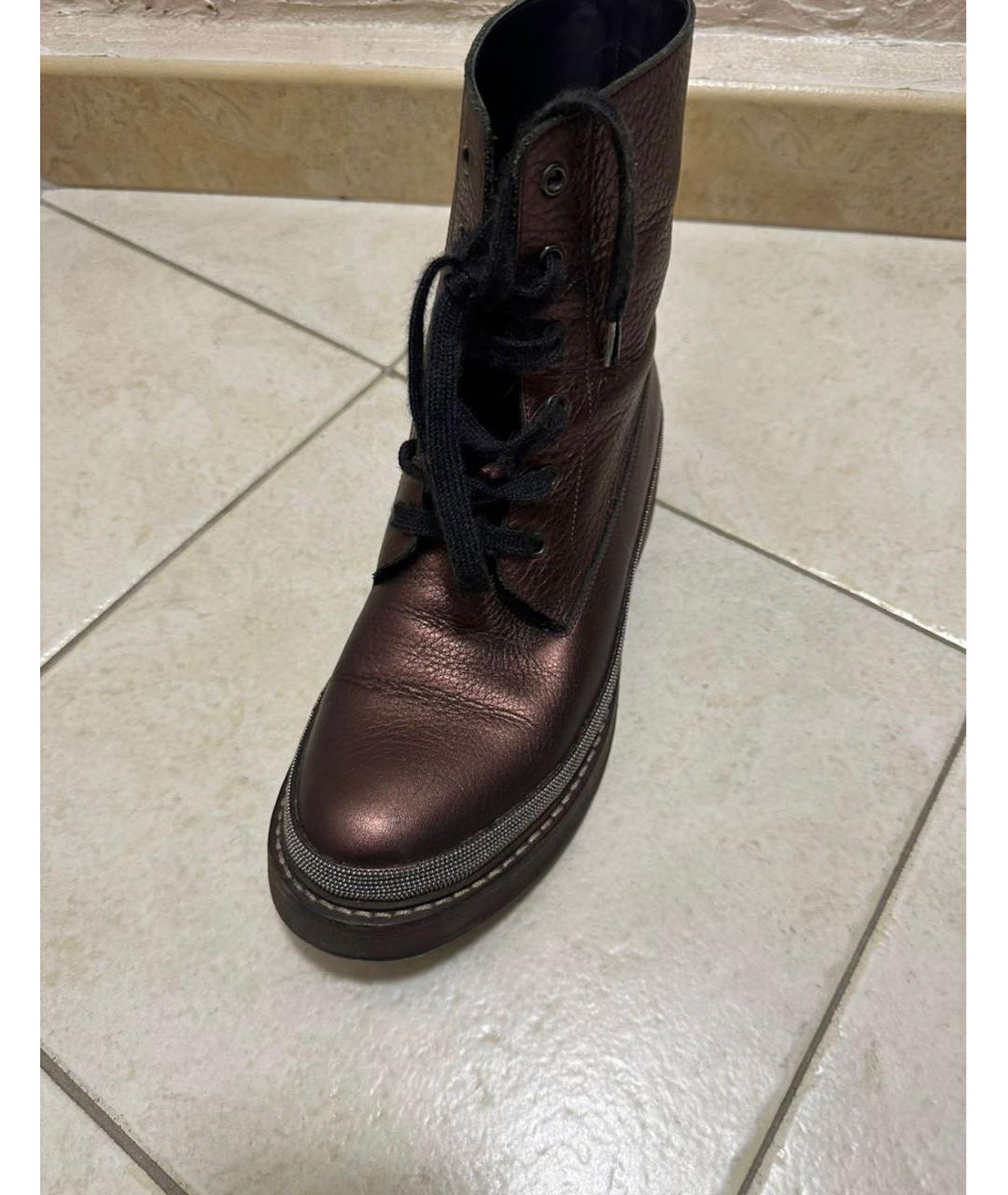 BRUNELLO CUCINELLI Бордовые кожаные ботинки, фото 2
