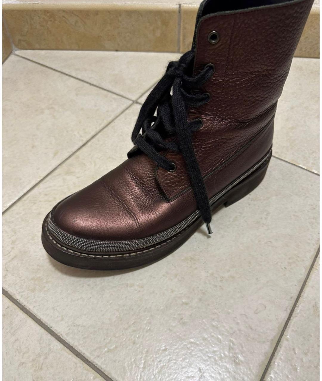 BRUNELLO CUCINELLI Бордовые кожаные ботинки, фото 4