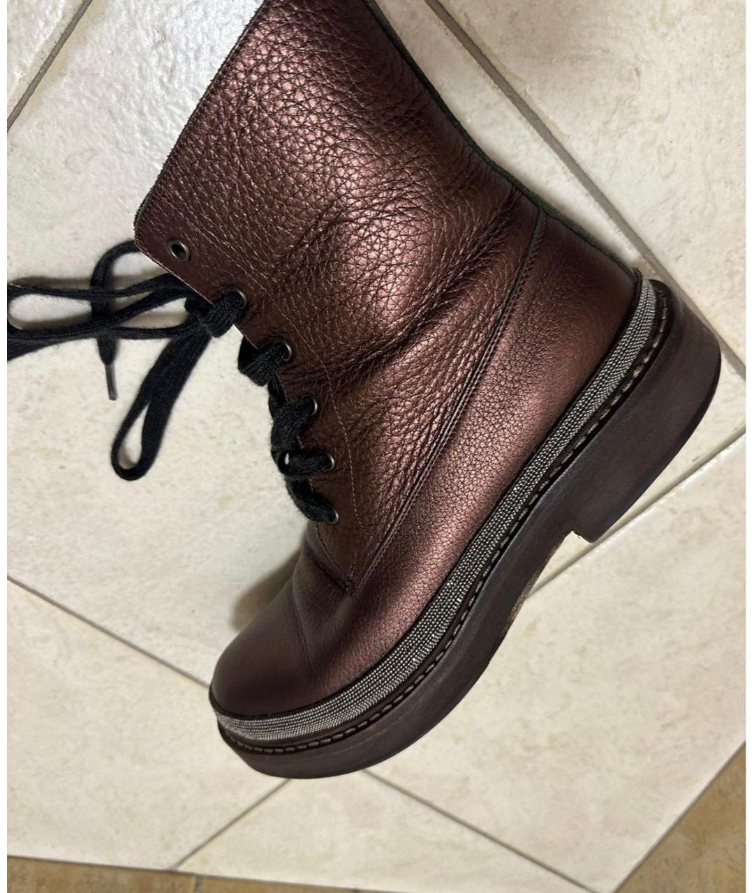 BRUNELLO CUCINELLI Бордовые кожаные ботинки, фото 5
