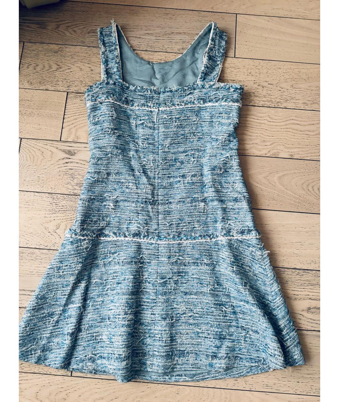 CHANEL PRE-OWNED Голубое твидовое повседневное платье, фото 2