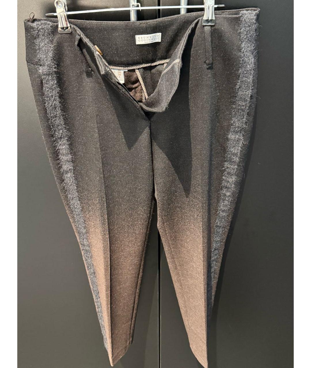 BRUNELLO CUCINELLI Антрацитовые шерстяные прямые брюки, фото 4