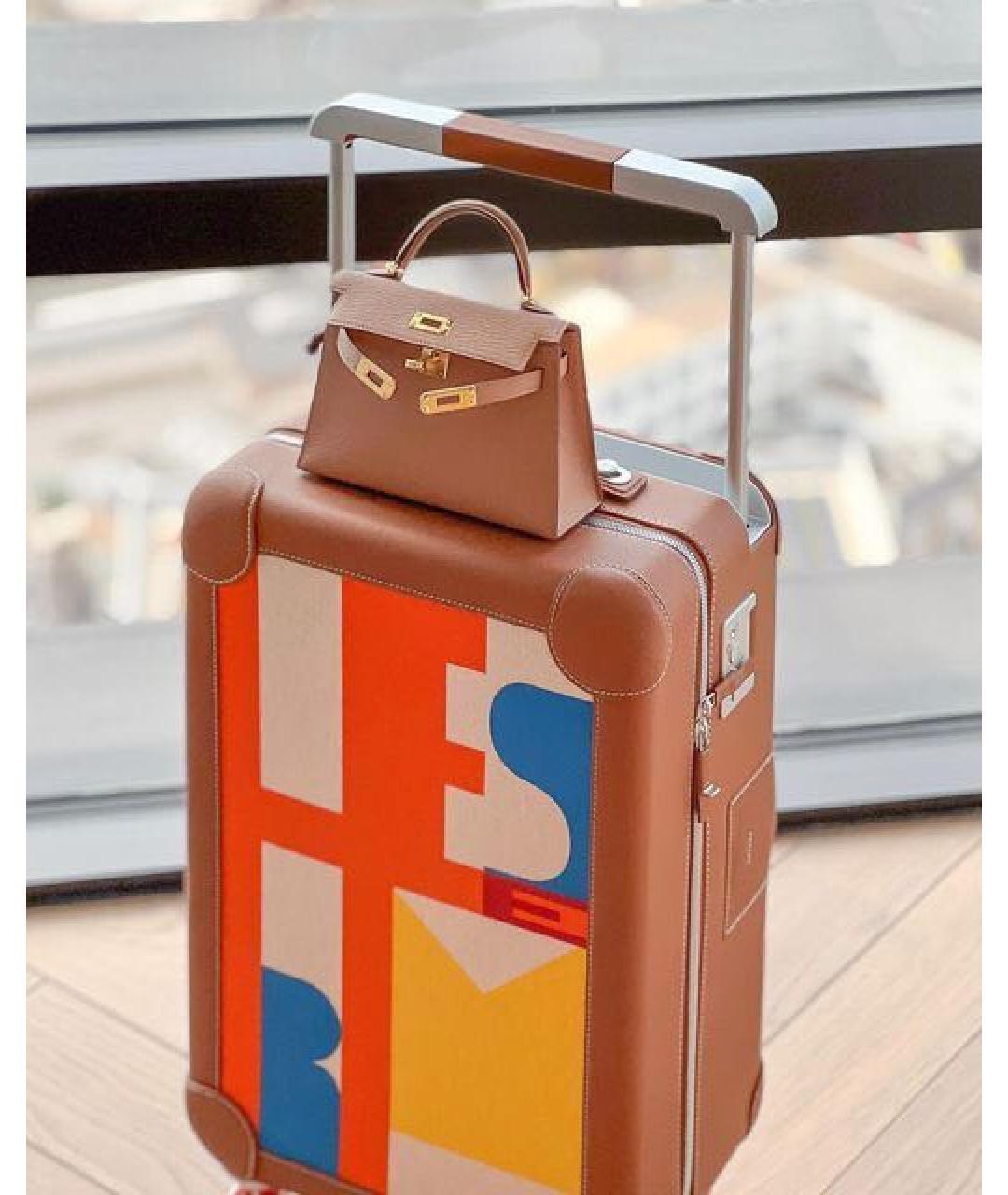HERMES Коричневый кожаный чемодан, фото 3