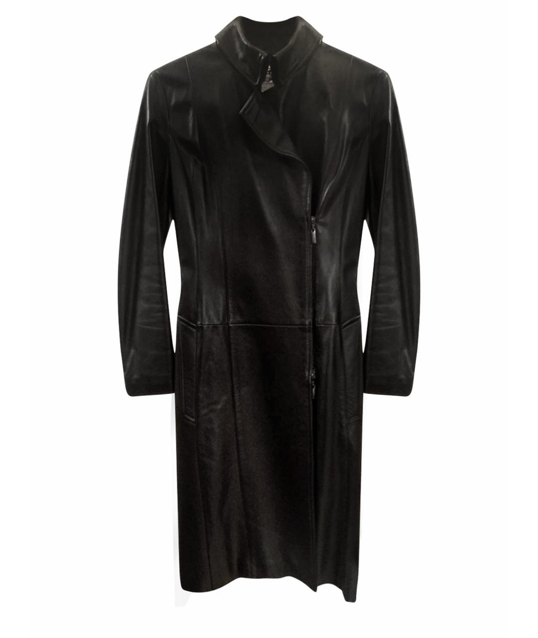 MUGLER Черное кожаное пальто, фото 1