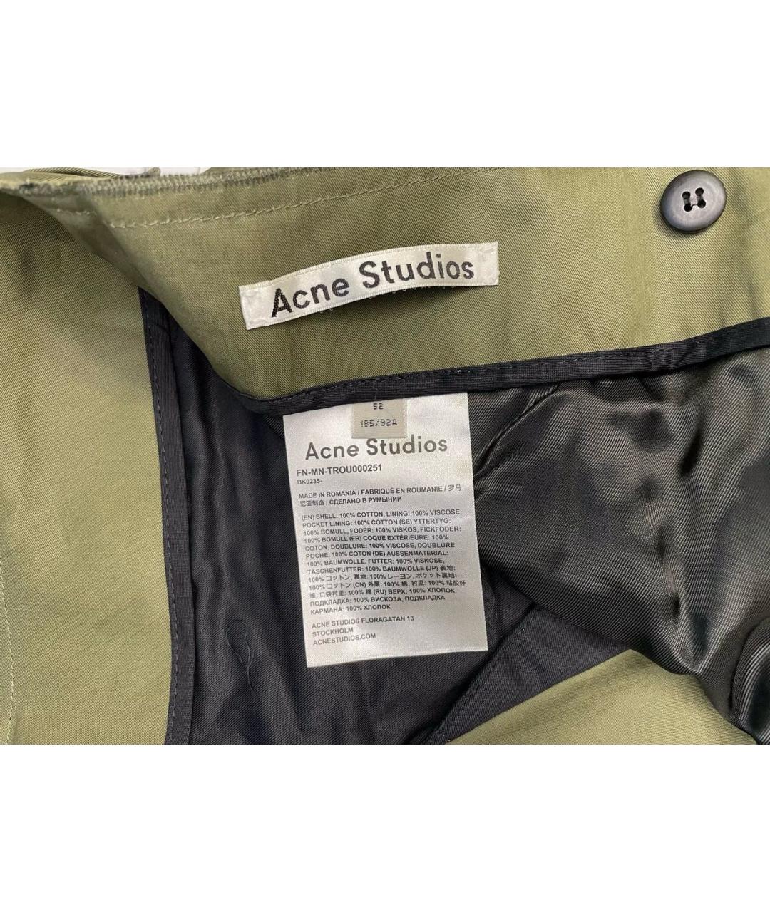 ACNE STUDIOS Зеленые хлопковые прямые брюки, фото 5