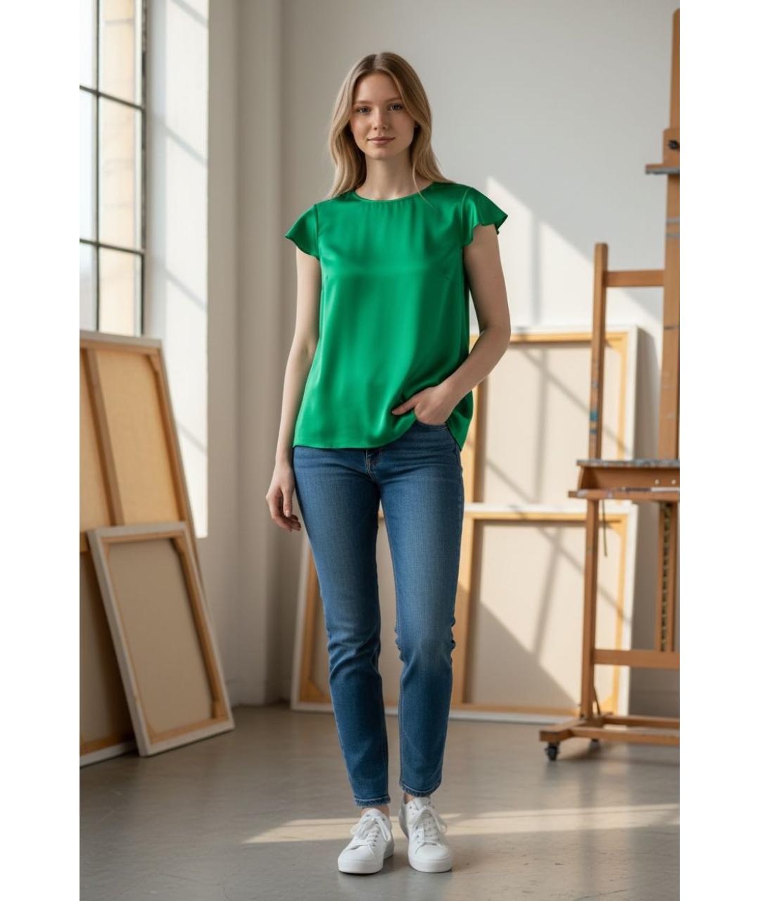 HUGO BOSS Зеленая шелковая блузы, фото 8