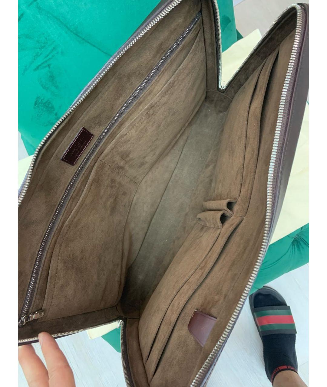 LOUIS VUITTON Коричневый кожаный портфель, фото 6
