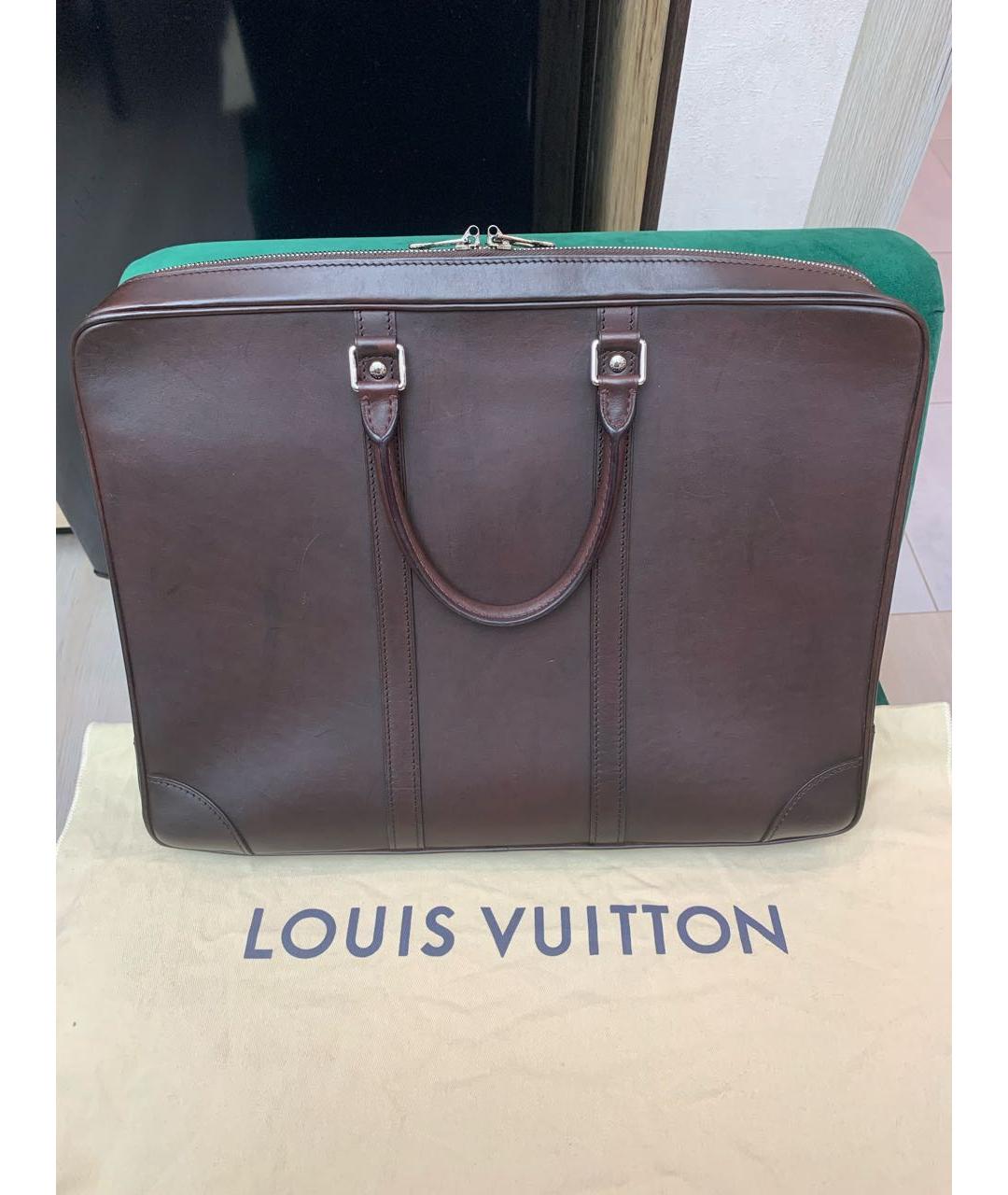 LOUIS VUITTON Коричневый кожаный портфель, фото 2