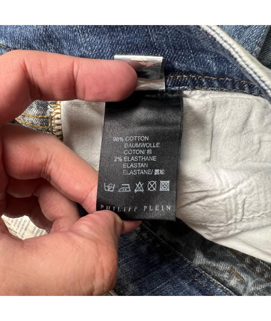 PHILIPP PLEIN Голубые хлопко-эластановые прямые джинсы, фото 6