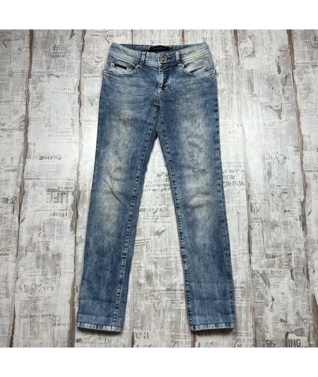 PHILIPP PLEIN Голубые хлопко-эластановые прямые джинсы, фото 9