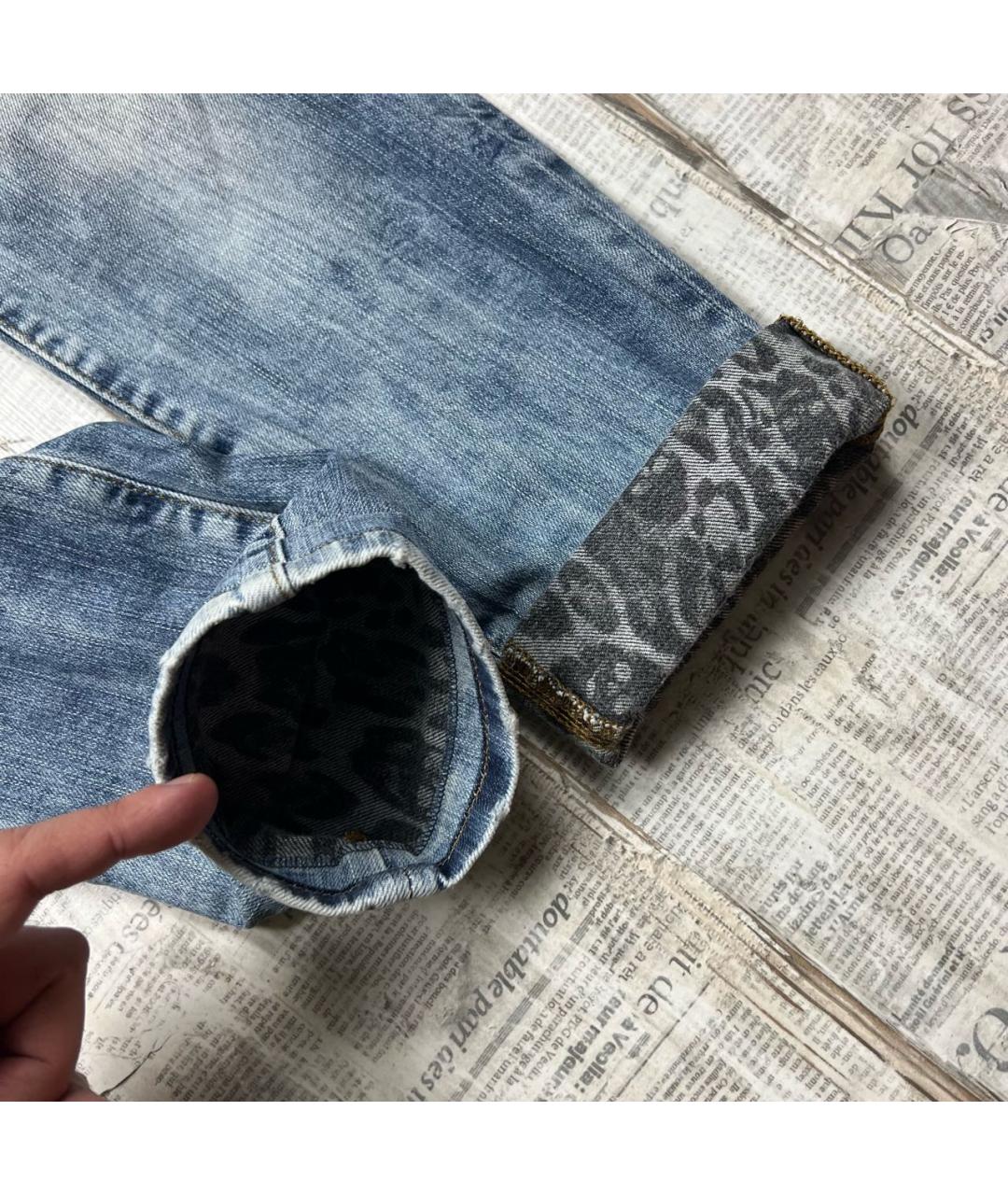 PHILIPP PLEIN Голубые хлопко-эластановые прямые джинсы, фото 3