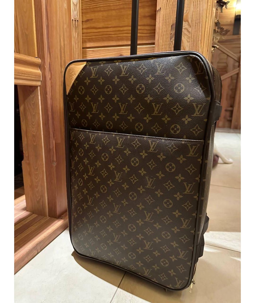 LOUIS VUITTON Коричневый кожаный чемодан, фото 9