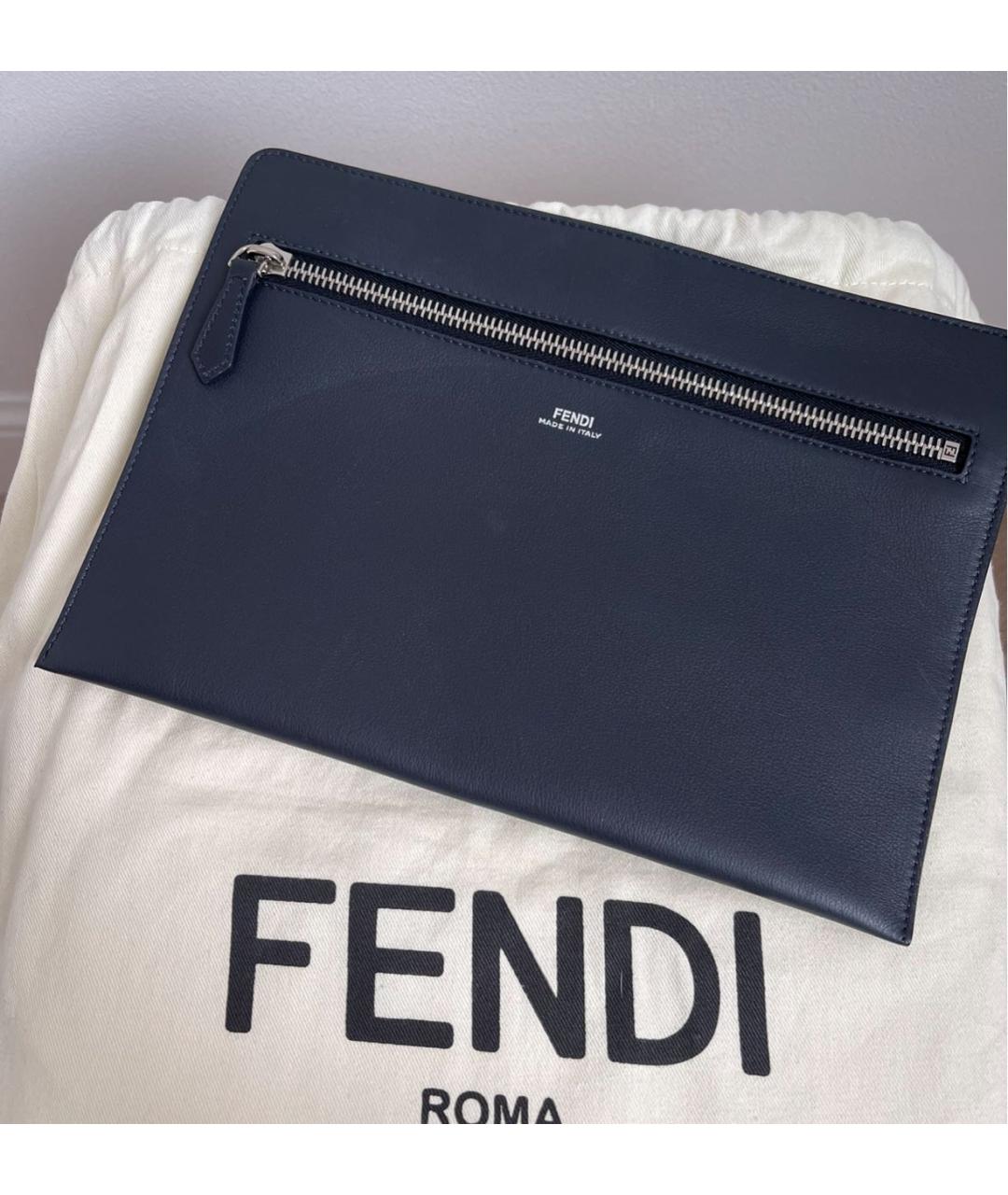 FENDI Темно-синяя кожаная сумка через плечо, фото 5