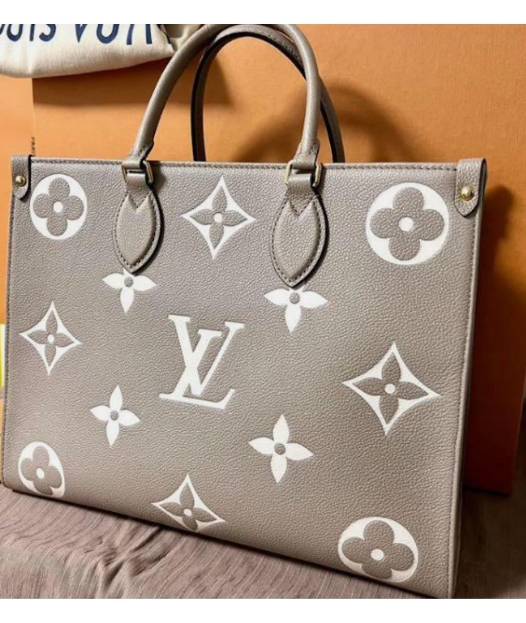 LOUIS VUITTON Серая кожаная сумка тоут, фото 6