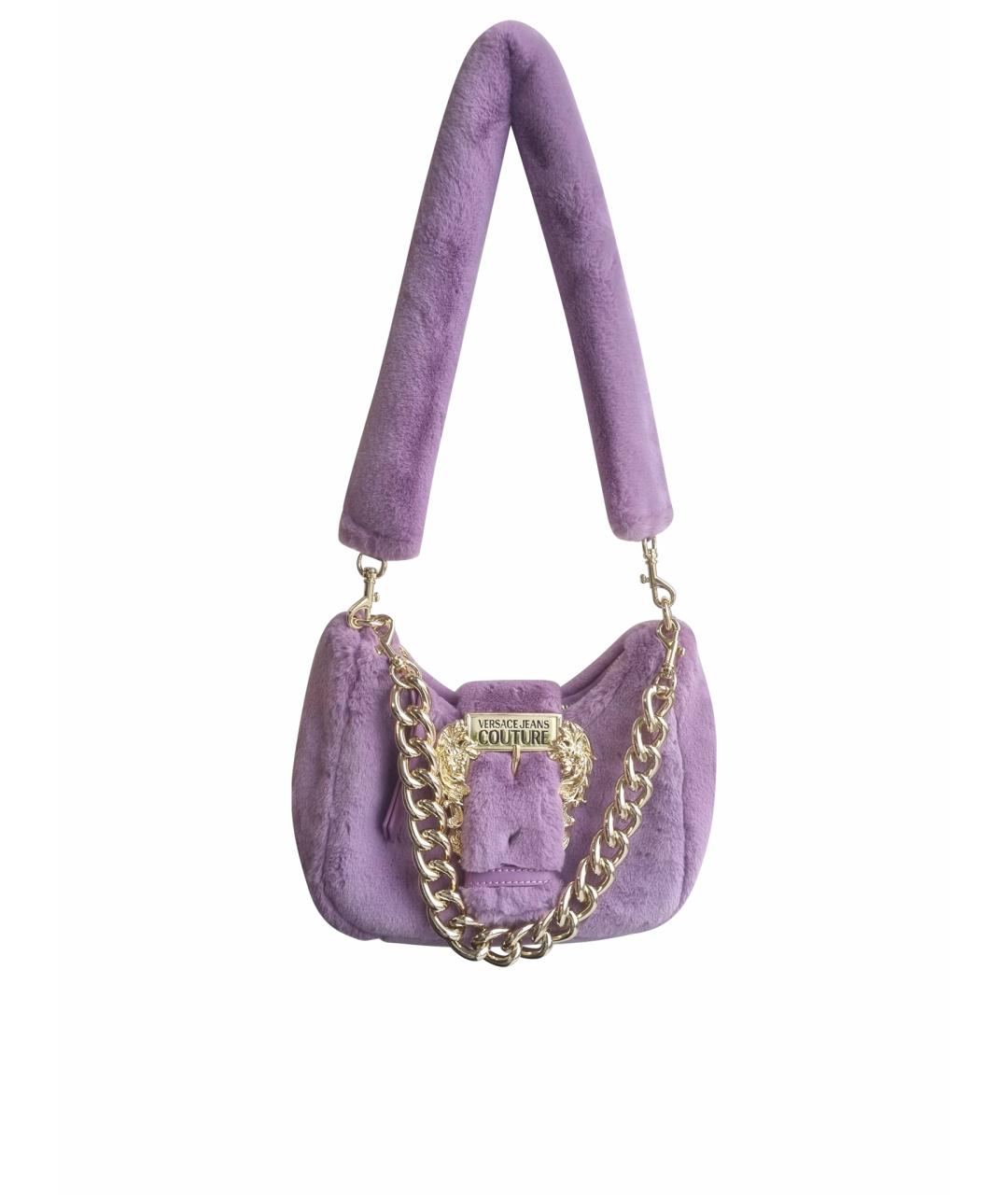 VERSACE JEANS COUTURE Фиолетовая меховая сумка с короткими ручками, фото 1
