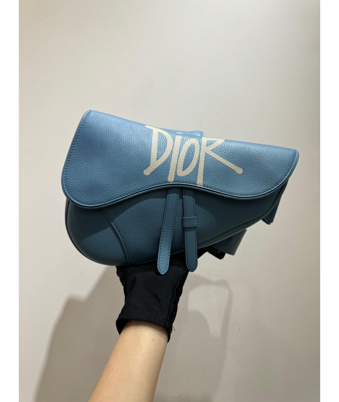 CHRISTIAN DIOR Голубая кожаная сумка через плечо, фото 2