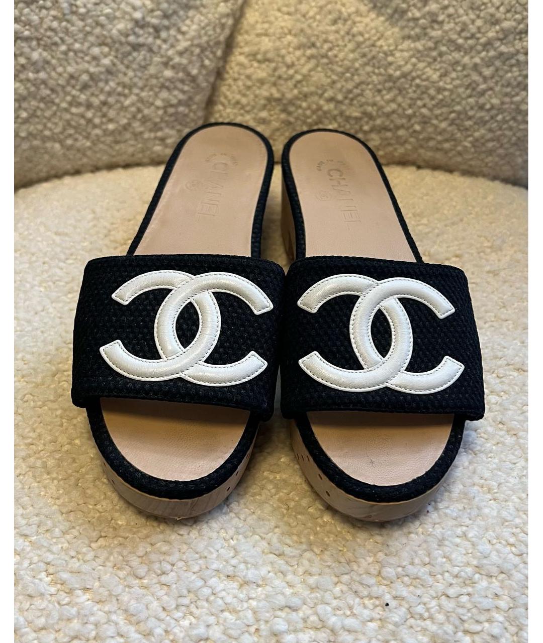 CHANEL PRE-OWNED Бежевые текстильные шлепанцы, фото 2