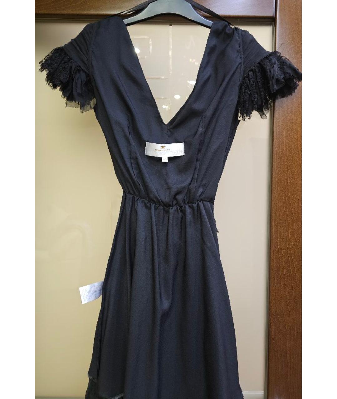 ELISABETTA FRANCHI Черное шелковое коктейльное платье, фото 4