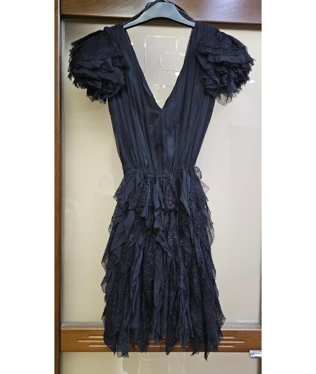 ELISABETTA FRANCHI Черное шелковое коктейльное платье, фото 3