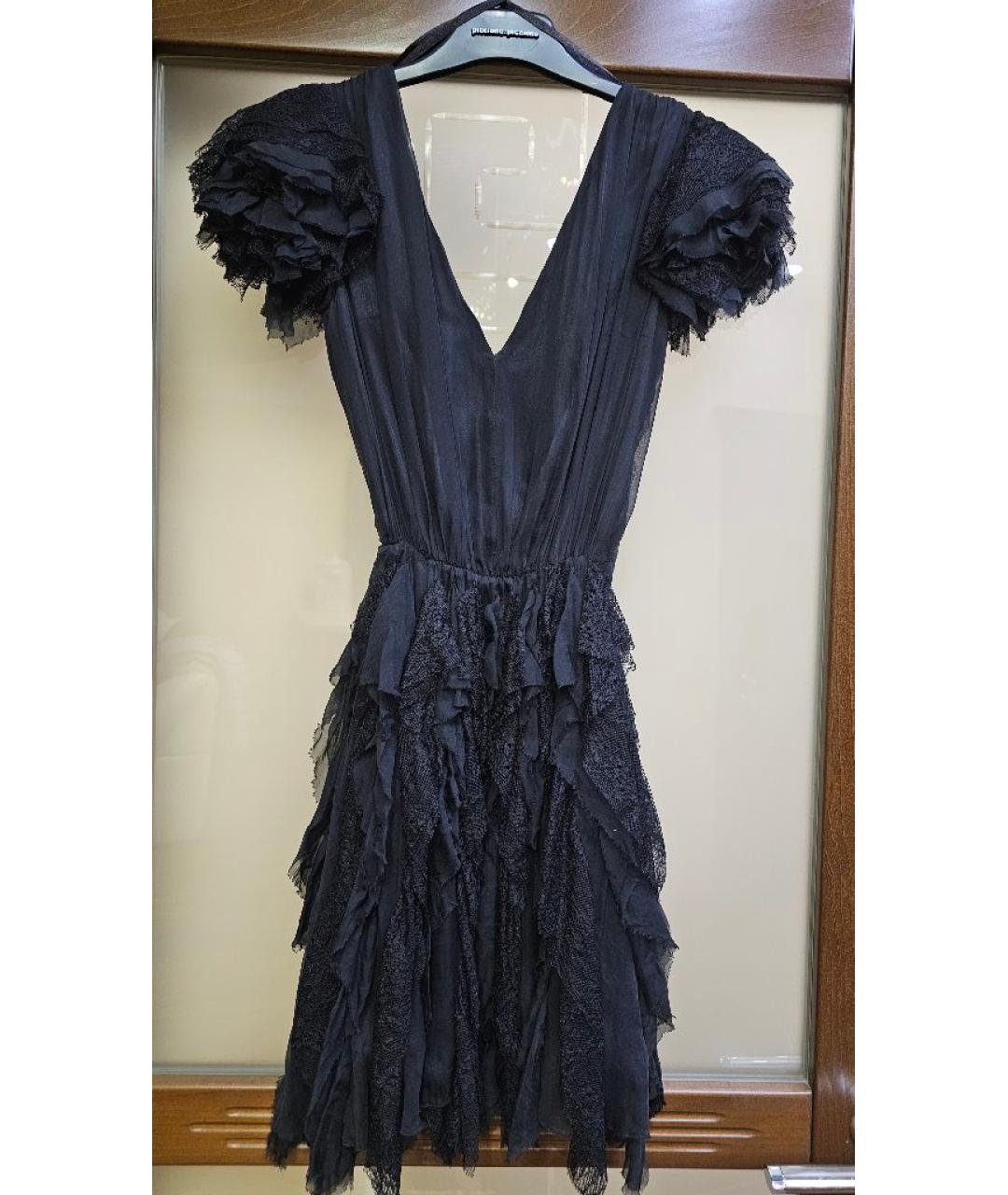 ELISABETTA FRANCHI Черное шелковое коктейльное платье, фото 2