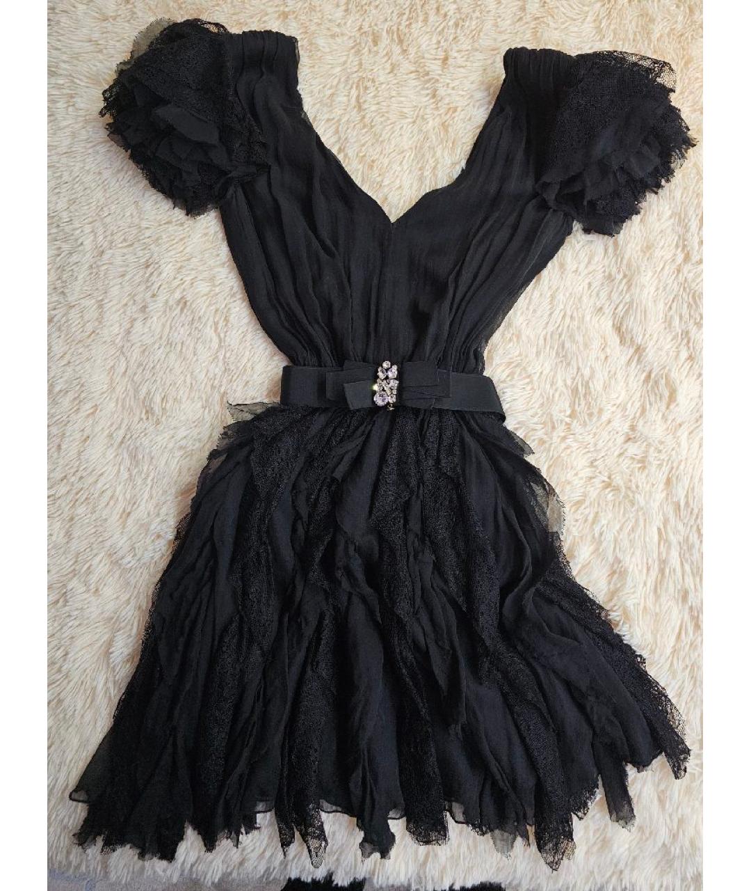 ELISABETTA FRANCHI Черное шелковое коктейльное платье, фото 10