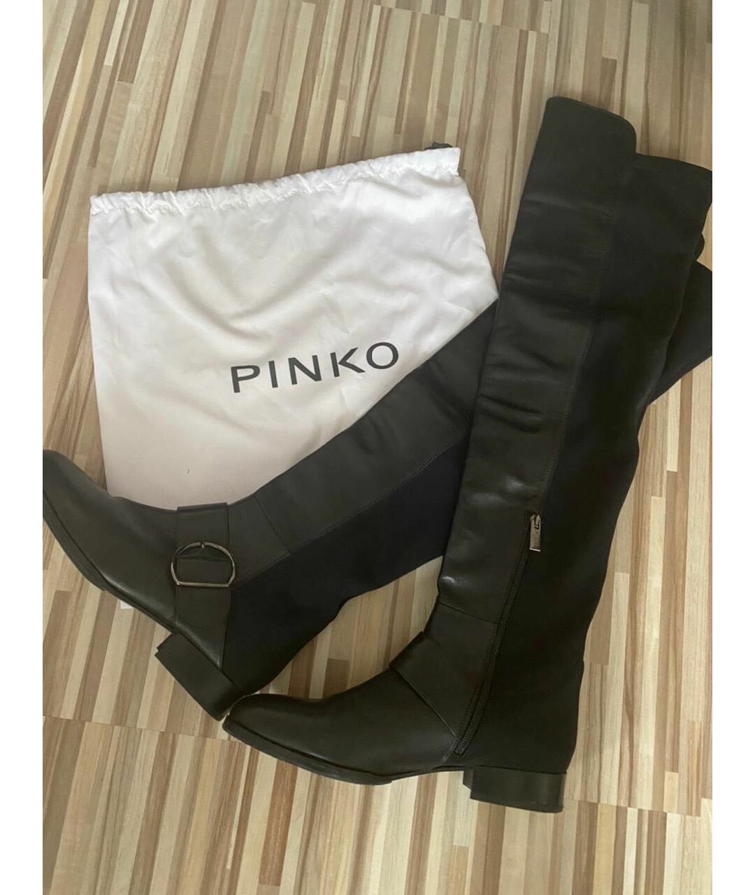 PINKO Черные кожаные ботфорты, фото 5