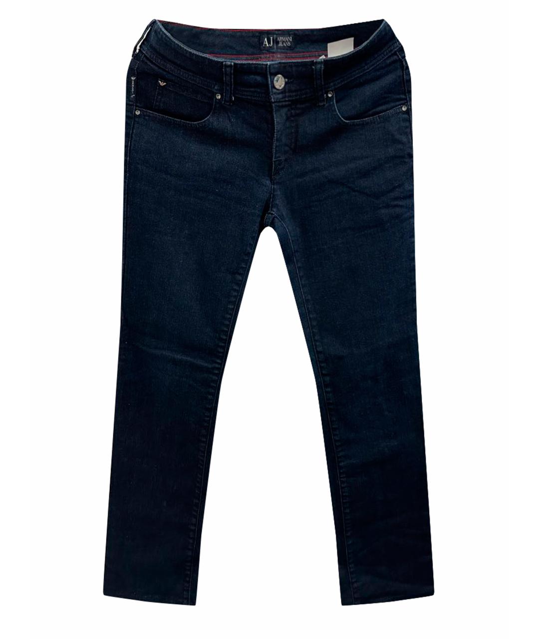 ARMANI JEANS Темно-синие хлопко-эластановые прямые джинсы, фото 1