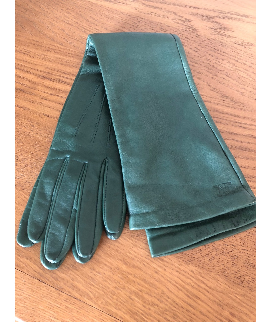 CELINE PRE-OWNED Зеленые кожаные перчатки, фото 7
