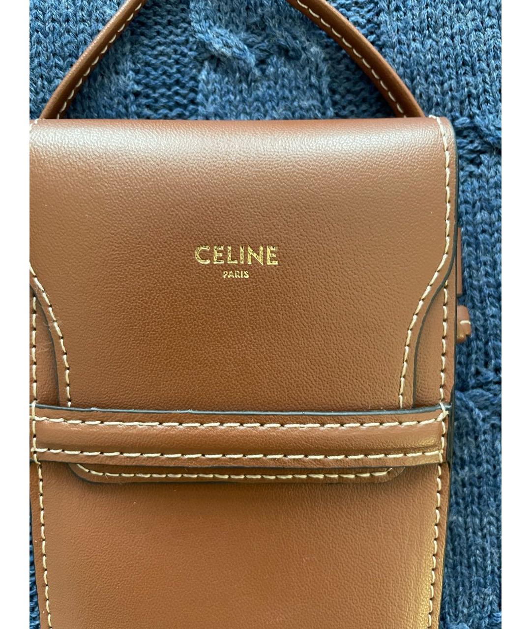 CELINE Коричневая кожаная сумка через плечо, фото 2