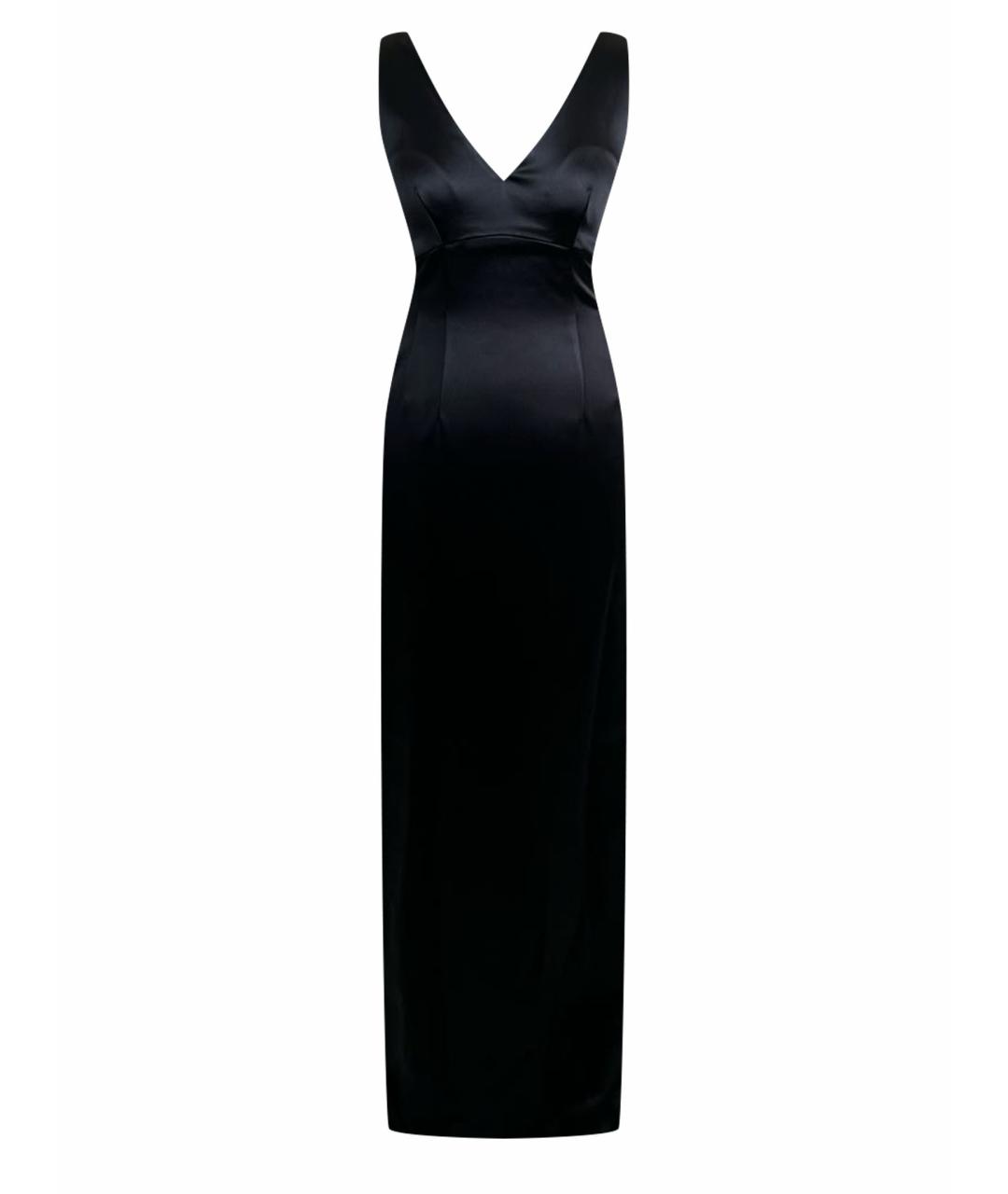 DONNA KARAN Черное атласное вечернее платье, фото 1