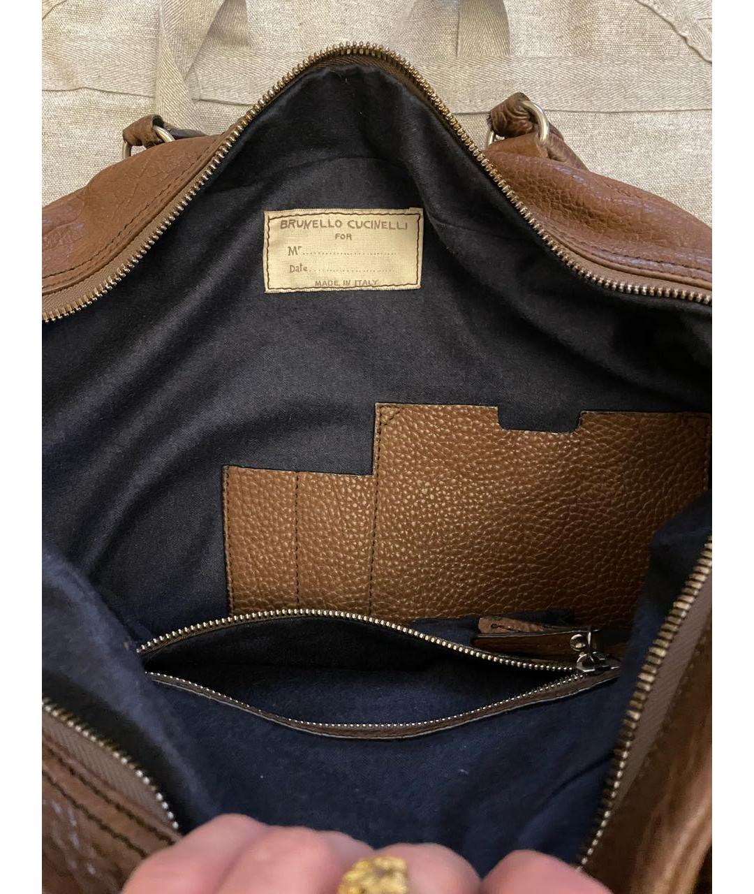 BRUNELLO CUCINELLI Коричневый кожаный портфель, фото 8