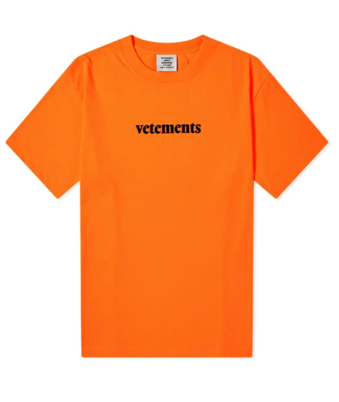 VETEMENTS Оранжевая хлопковая футболка, фото 1