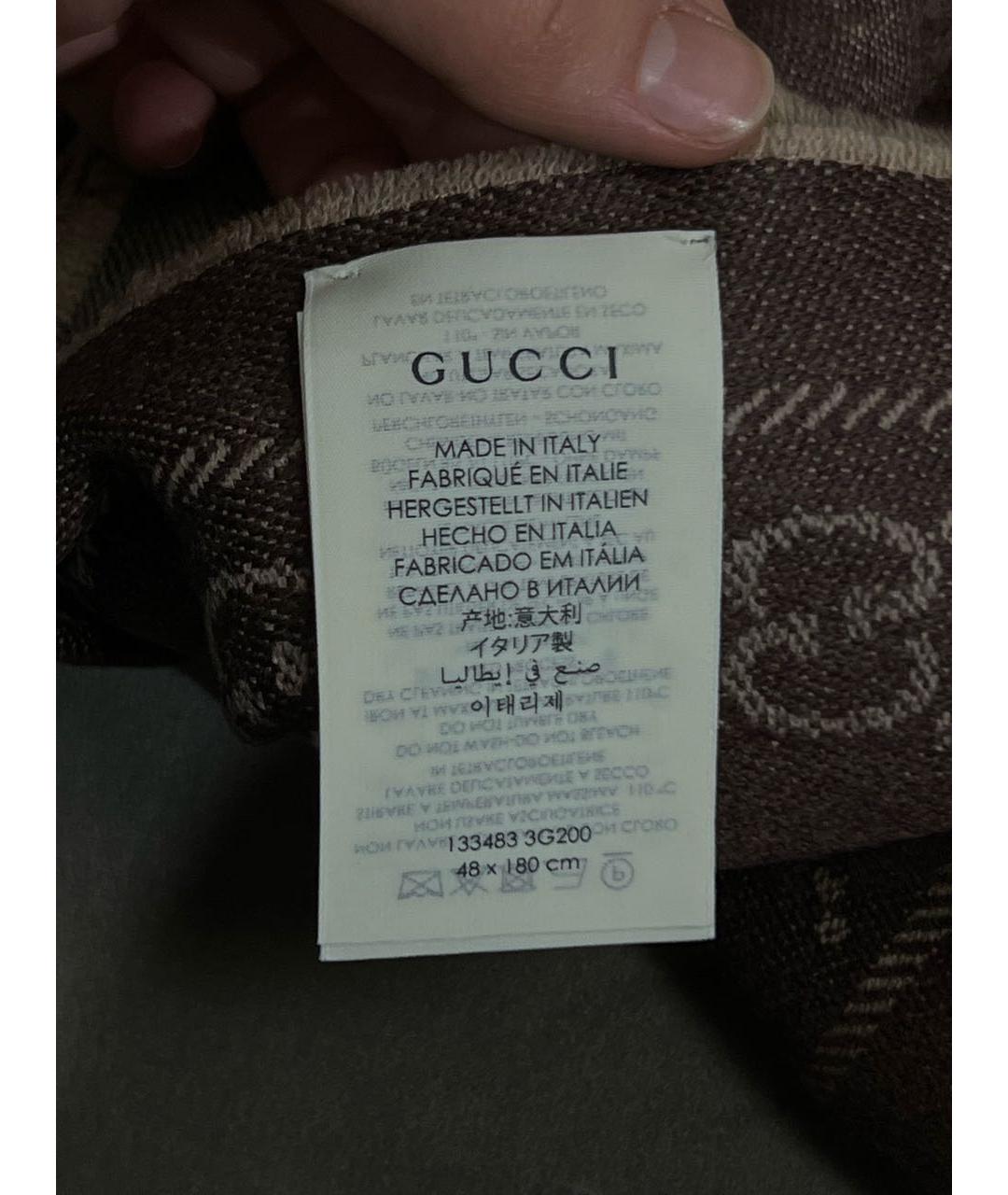 GUCCI Коричневый шерстяной шарф, фото 5