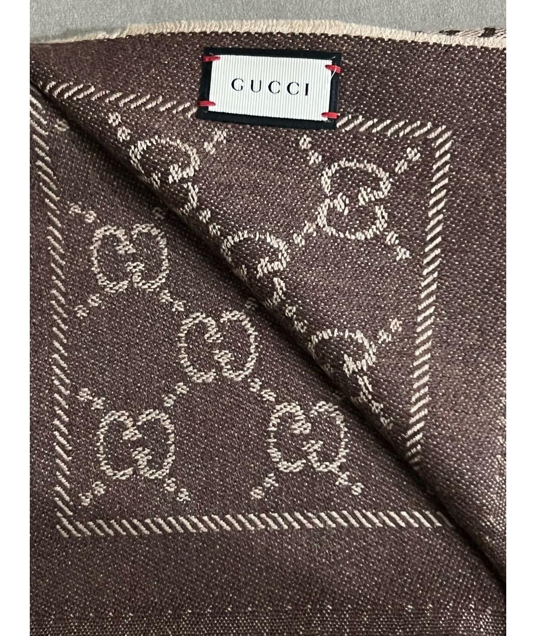 GUCCI Коричневый шерстяной шарф, фото 4