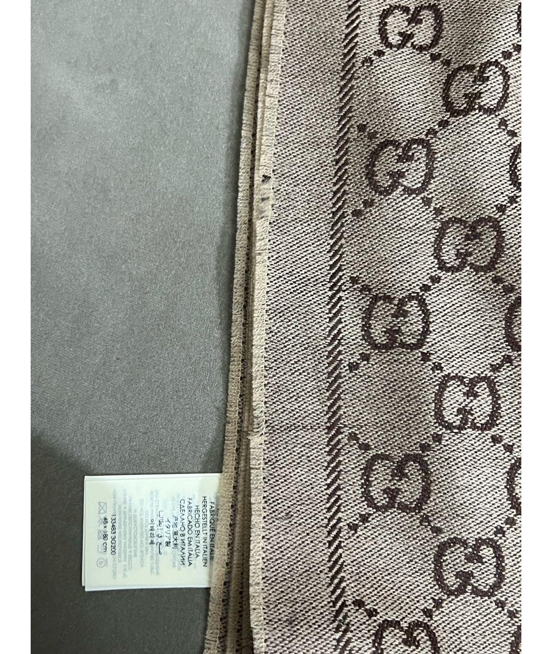 GUCCI Коричневый шерстяной шарф, фото 7