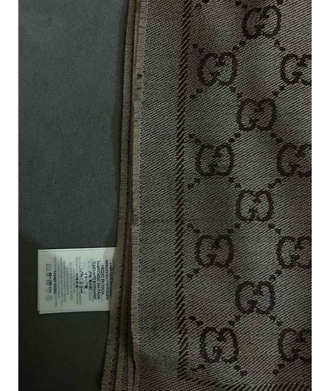 GUCCI Коричневый шерстяной шарф, фото 6