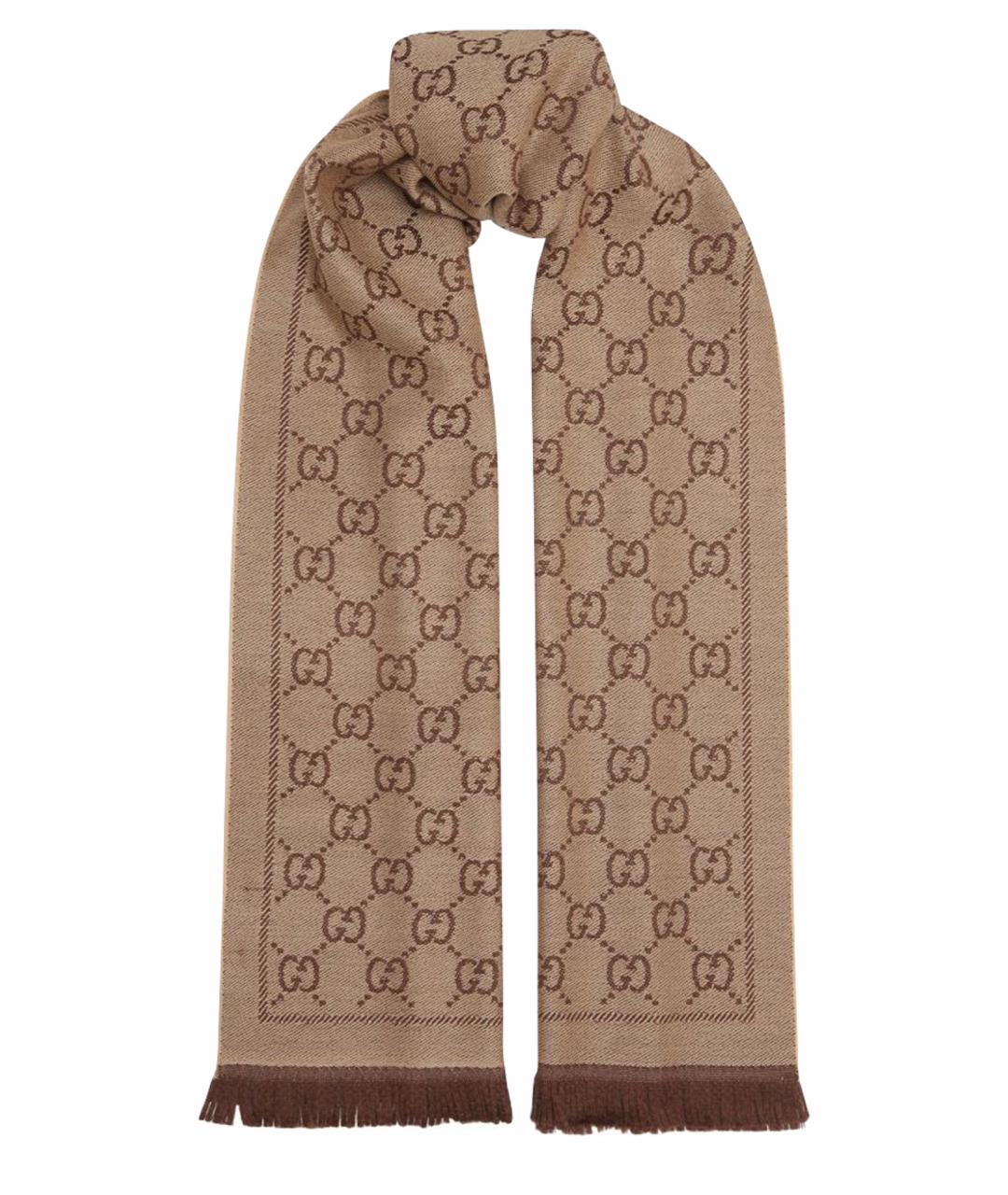 GUCCI Коричневый шерстяной шарф, фото 1