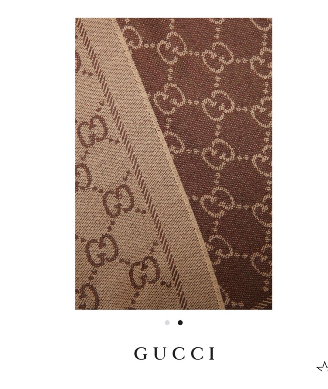 GUCCI Коричневый шерстяной шарф, фото 2