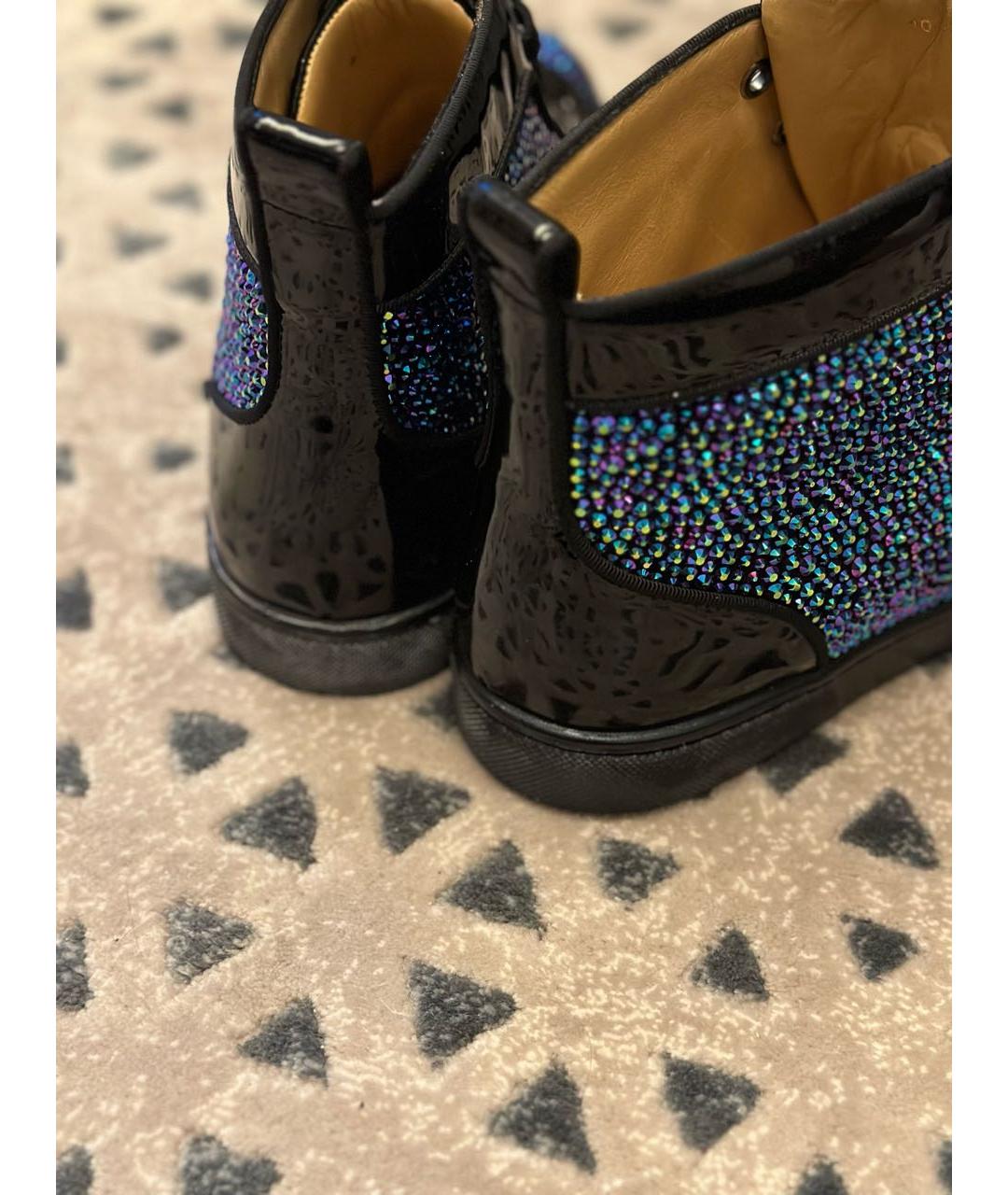 CHRISTIAN LOUBOUTIN Черные высокие кроссовки / кеды из лакированной кожи, фото 6
