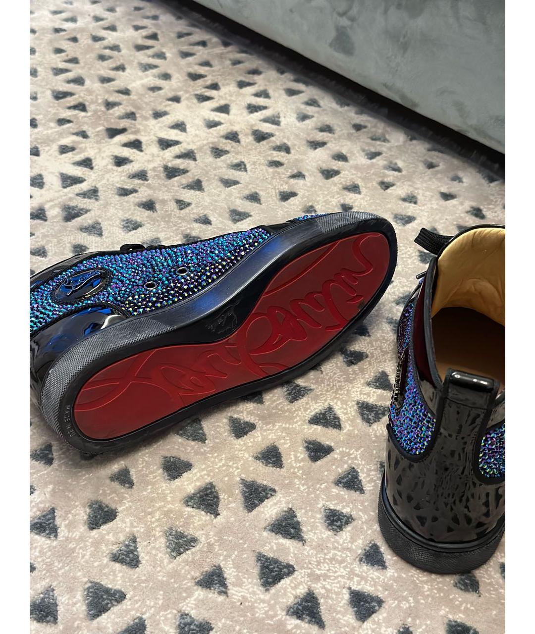 CHRISTIAN LOUBOUTIN Черные высокие кроссовки / кеды из лакированной кожи, фото 7