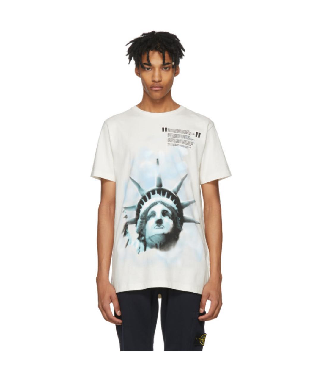 OFF-WHITE Белая хлопковая футболка, фото 6
