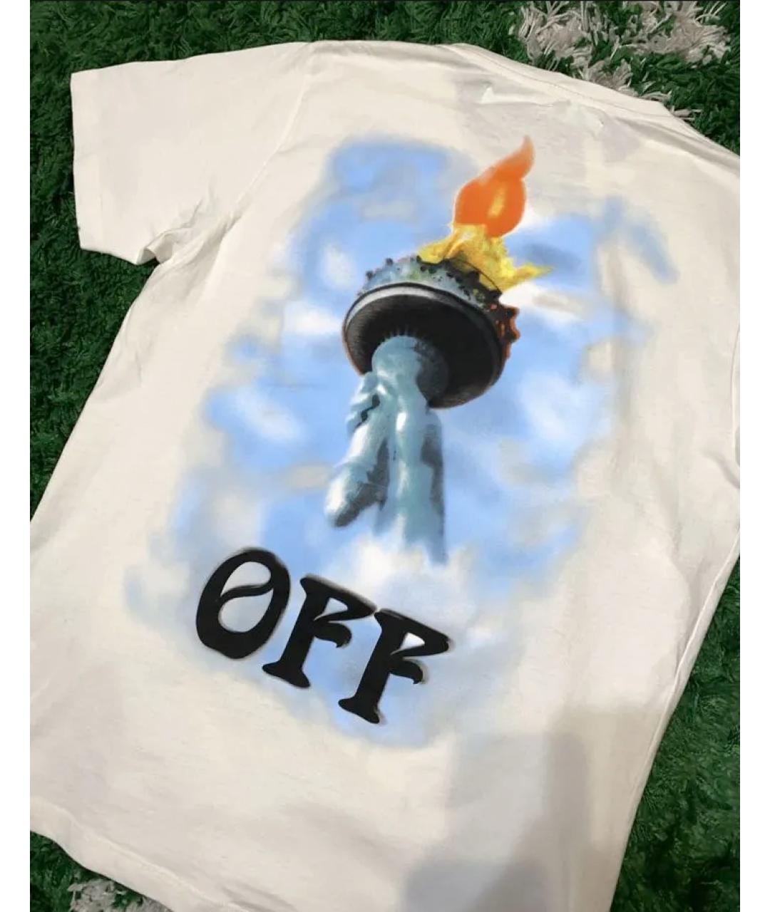 OFF-WHITE Белая хлопковая футболка, фото 4