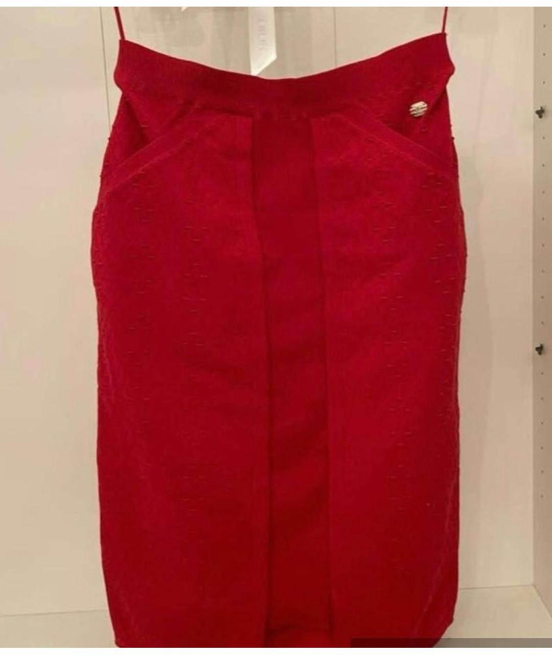 CHANEL PRE-OWNED Красная хлопко-эластановая юбка миди, фото 3