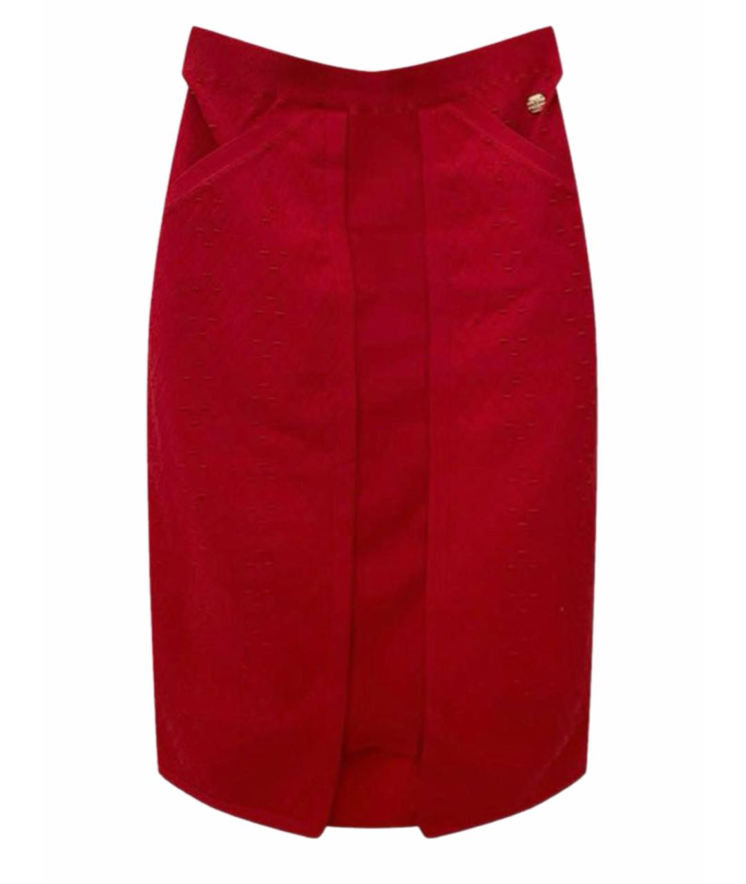 CHANEL PRE-OWNED Красная хлопко-эластановая юбка миди, фото 1