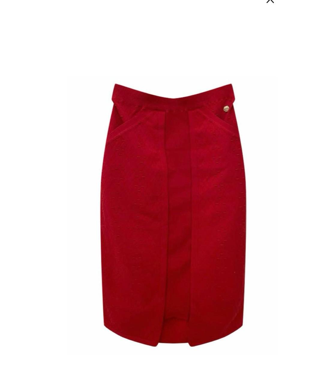 CHANEL PRE-OWNED Красная хлопко-эластановая юбка миди, фото 4